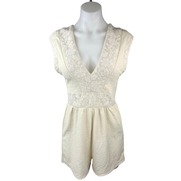 Zara Cream White Embroidered Floral Lace V-neck Sleeveless Romper Jumpsuit Sz S - Picture 8 of 16